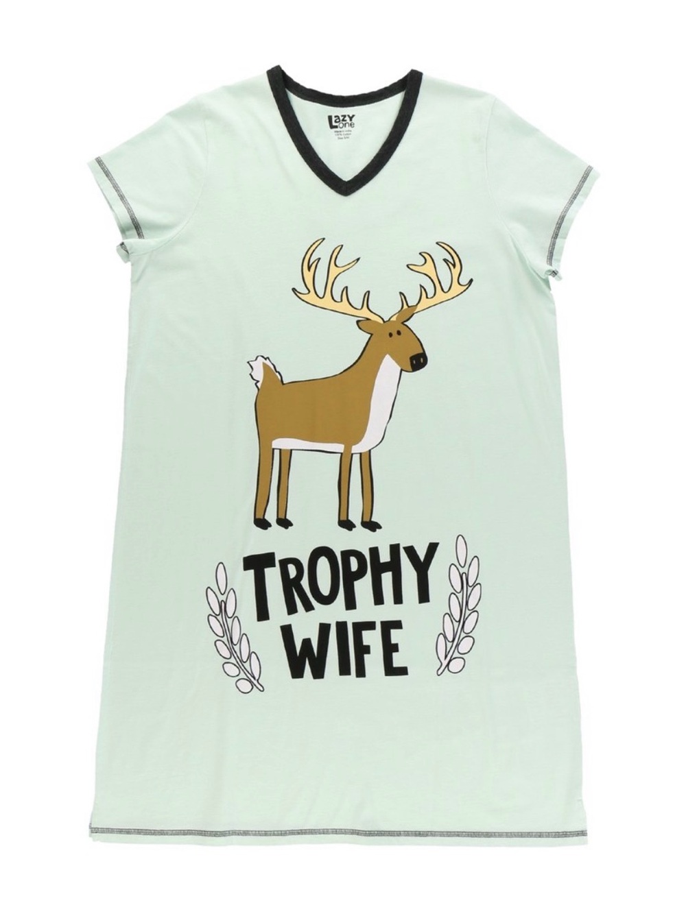 Lazy One Sleep Shirt Size L XL Trophy Wife V-neck Tee Cotton Nightgown - Picture 3 of 5